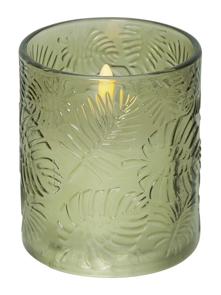 LED-Wachskerze "Flamme Leaf" in Grün - (H)10 cm