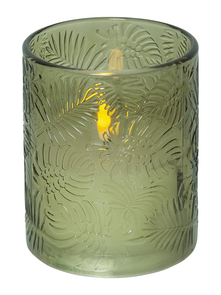 Świeca LED "Flame Leaf" w kolorze zielonym - wys. 12,5 cm