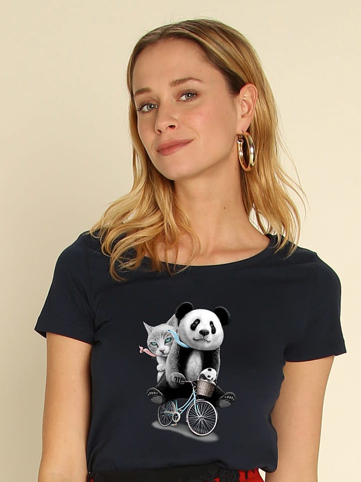 Shirt "Panda Bicycle" donkerblauw
