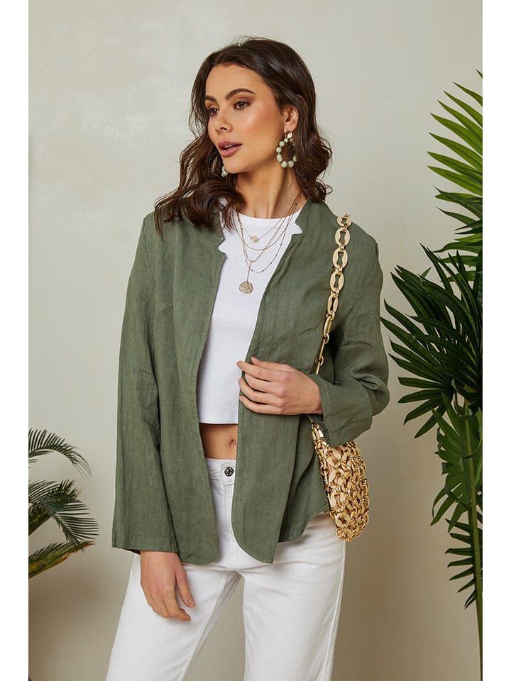 Lniany blezer w kolorze khaki