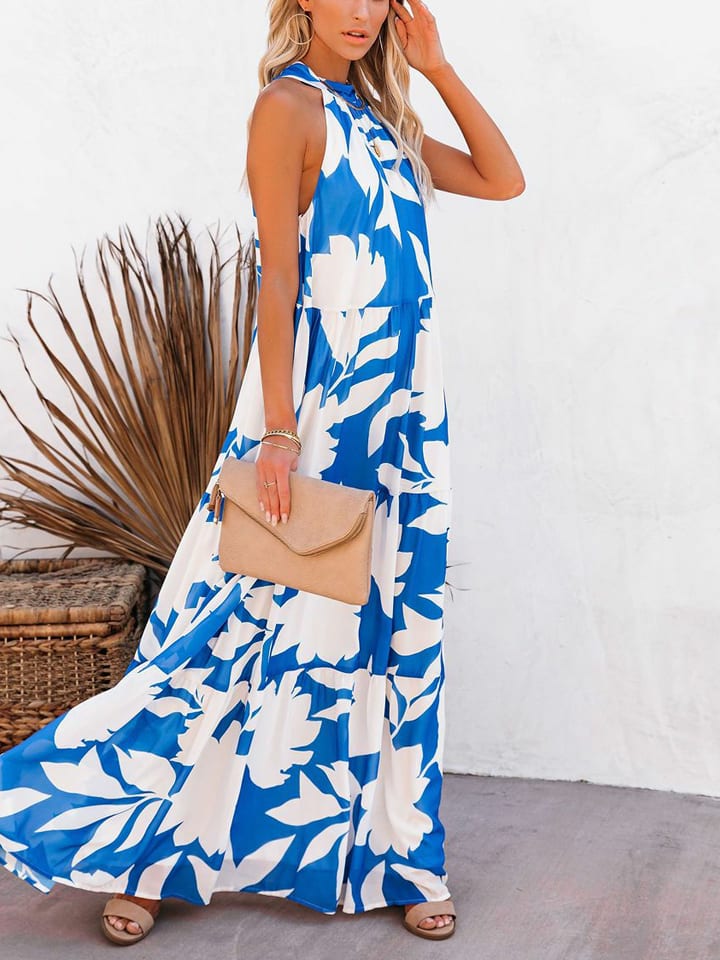Abendkleid blau weiß clearance