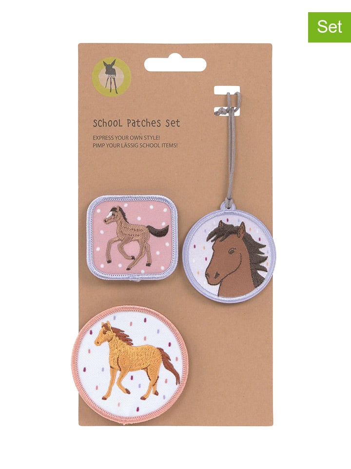 3er-Set: Patches "Horse" in Rosa/ Hellbraun/ Hellblau