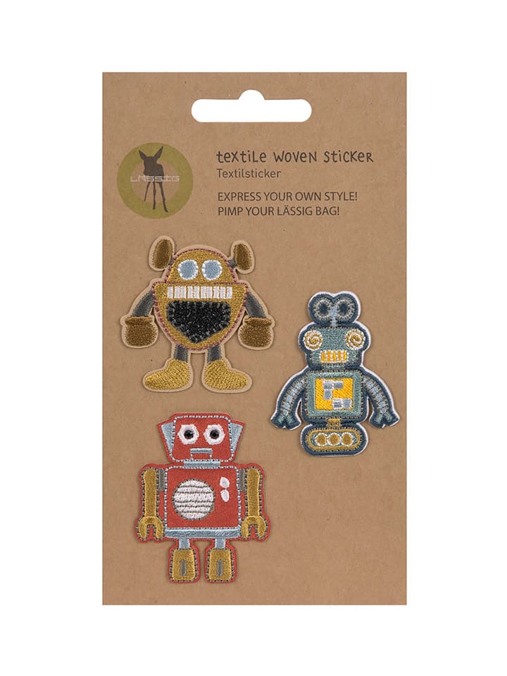 Textil-Sticker "Robots" in Rot/ Senf/ Blau