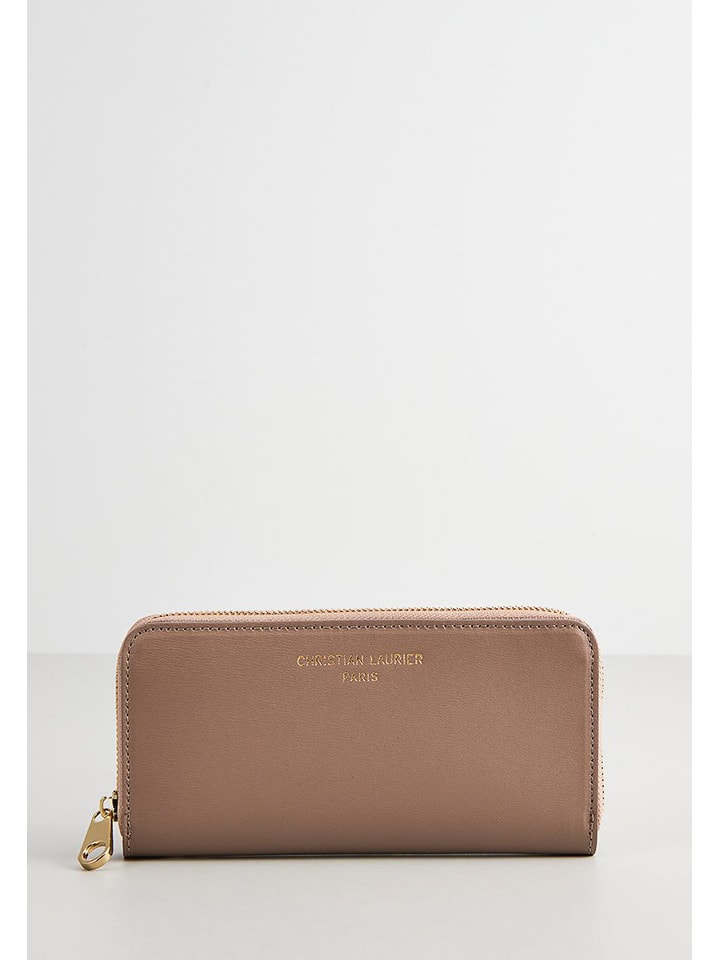 Leder-Geldbörse "Aliu" in Taupe - (B)19,5 x (H)10,5 x (T)3 cm