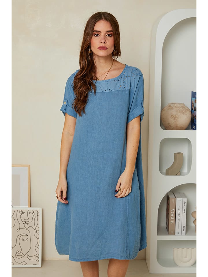 Linnen jurk blauw store