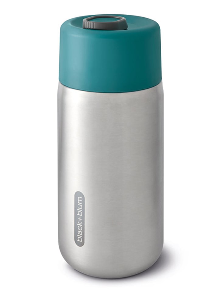 Kubek termiczny w kolorze srebrno-turkusowym - 340 ml