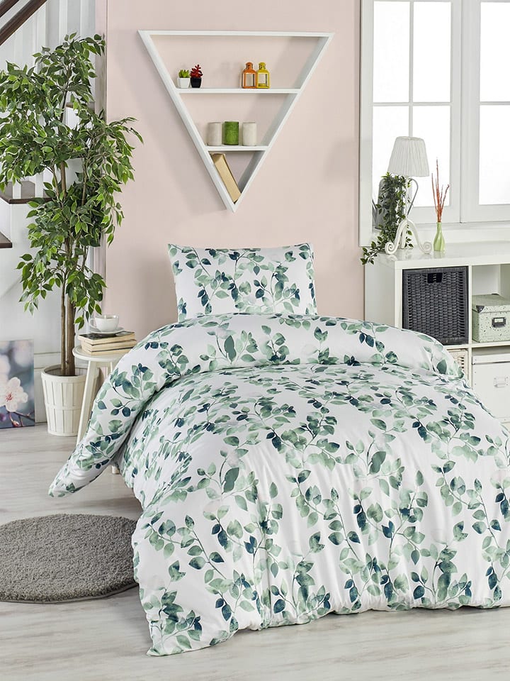 Beddengoedset wit/groen