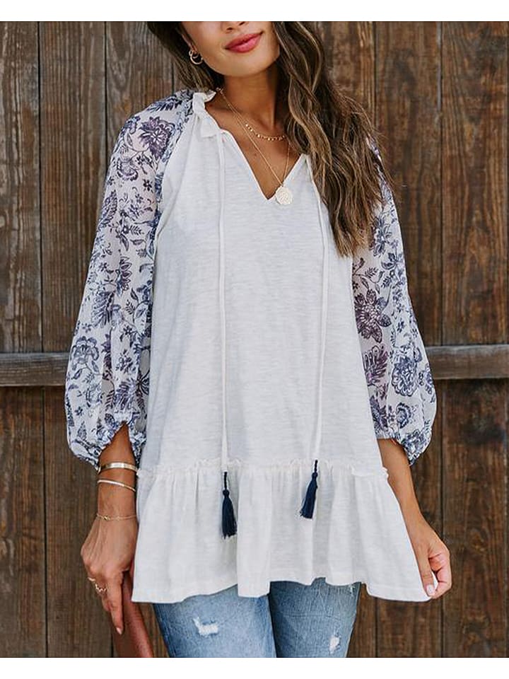 Bluse in Creme/ Dunkelblau
