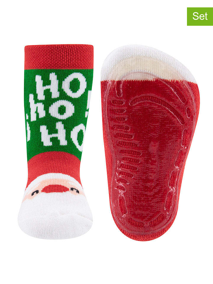Skarpety antypoślizgowe (2 pary) "Santa" w kolorze czerwono-zielonym