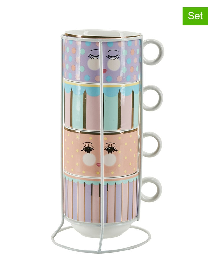 5tlg. Kaffeetassen-Set in Bunt - (H)8 x Ø 9 cm