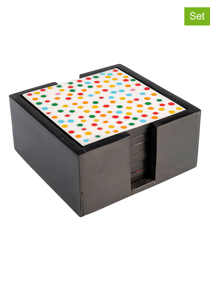 7tlg. Set: Untersetzer "Artistic" in Schwarz/ Bunt - (B)12 x (H)5,5 x (T)12 cm