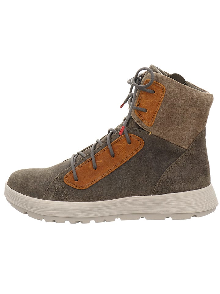 Leder-Boots in Grau/ Beige