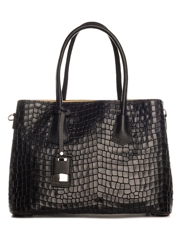 Leder-Schultertasche "Allia" in Schwarz - (B)40 x (H)33 x (T)16 cm