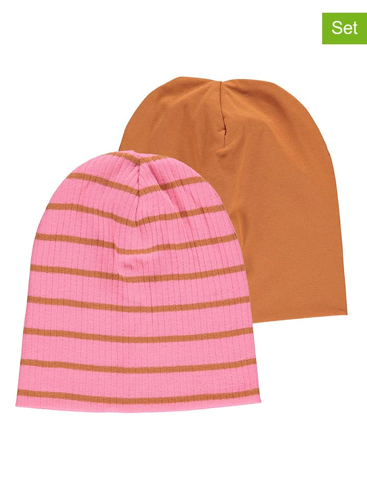 Czapki beanie (2 szt.) w kolorze różowo-jasnobrązowym