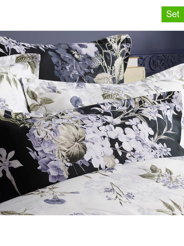 2er-Set: Satin-Kissenbezüge "Hortensia" in Dunkelblau/ Weiß