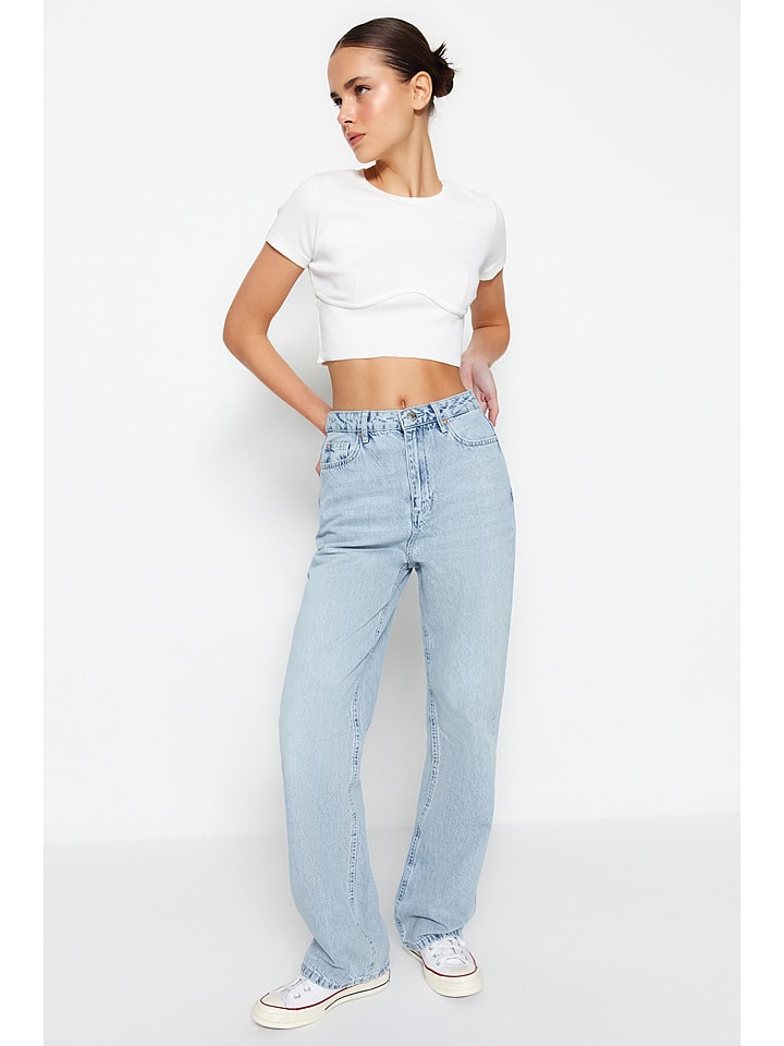Dżinsy - Mom fit - w kolorze błękitnym