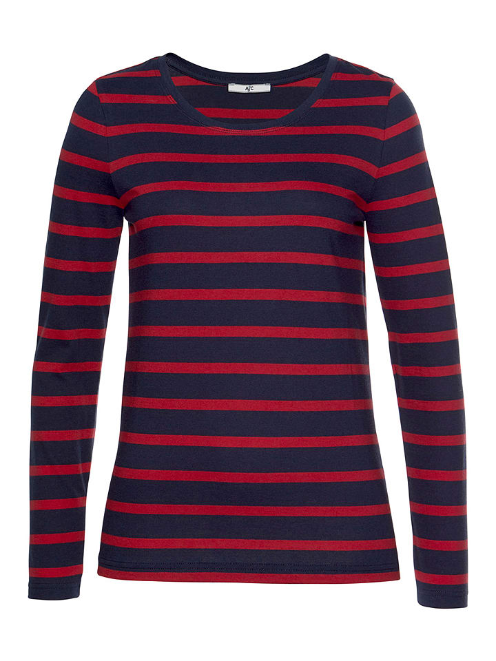 Longsleeve in Dunkelblau/ Rot