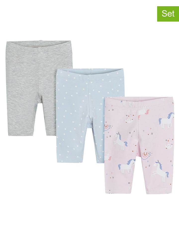 3er-Set: Leggings in Grau/ Rosa/ Hellblau