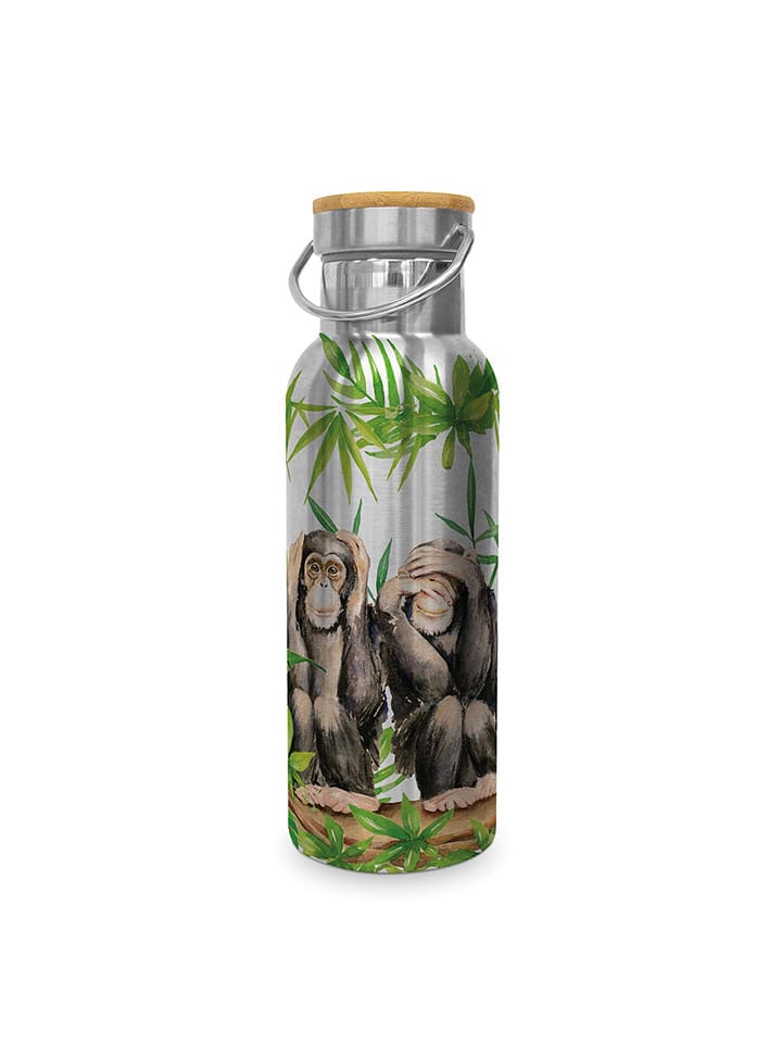 Edelstahl-Thermoflasche "Three Apes" in Silber/ Grün - 500 ml