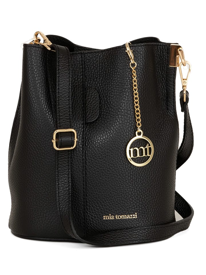 Mia Tomazzi Leren schoudertas zwart B 20 x H 23 x D 14 cm goedkoop kopen limango