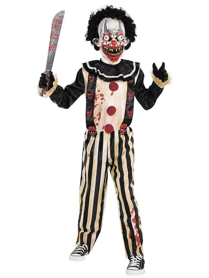 3-częściowy kostium "Slasher Clown" w kolorze czarno-czerwono-beżowym