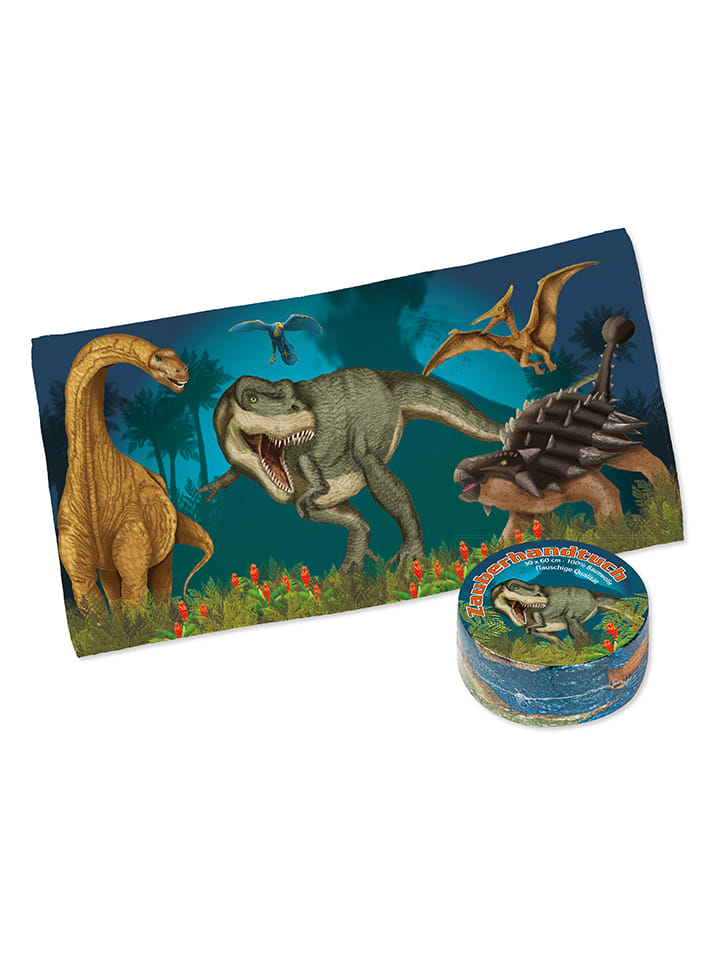 Zauberhandtuch "T-Rex 2" in Bunt/ Dunkelblau - (L)60 x (B)30 cm