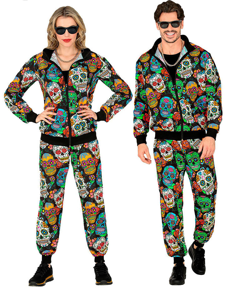 2-delig kostuum "PARTY FASHION TRAININGSPAK DIA DE LOS MUERTOS" meerkleurig