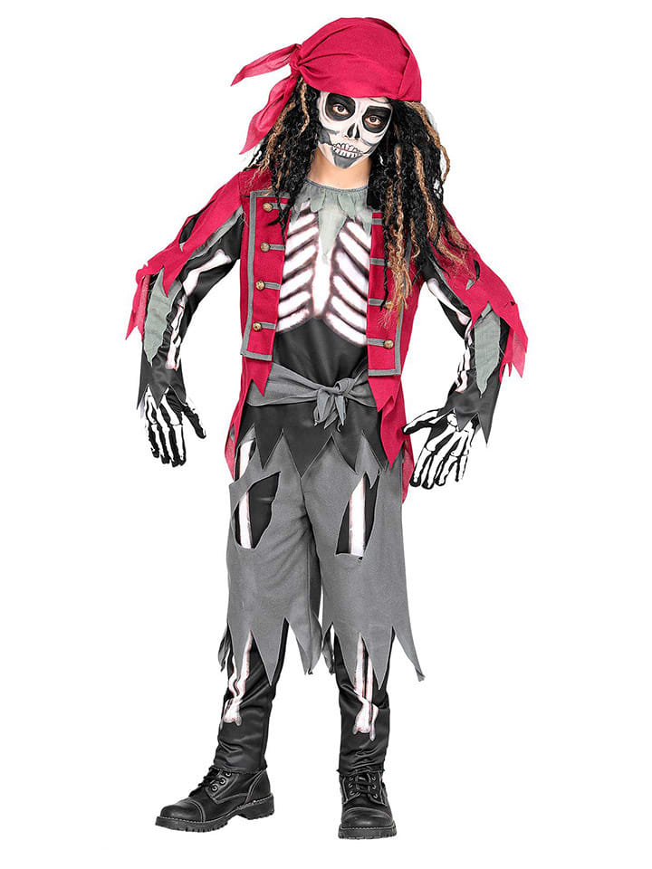 5-częściowy kostium "SKELETON PIRAT" w kolorze szaro-czerwonym