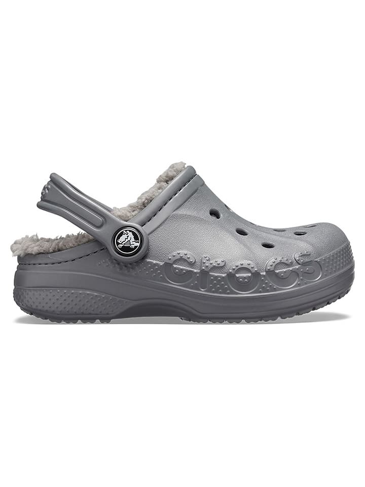 White crocs with grey fur cheap