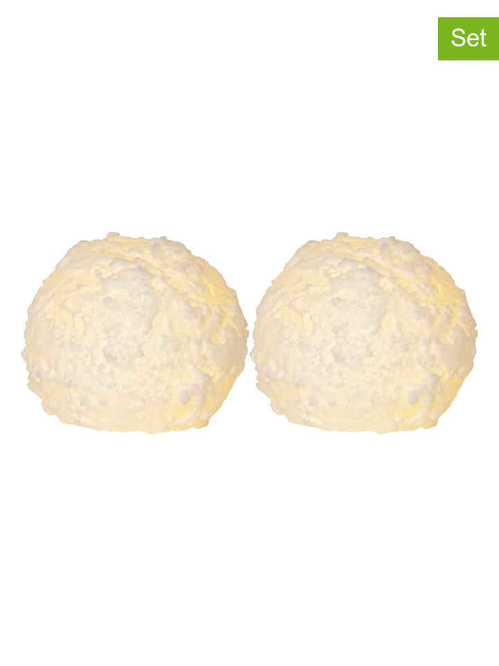 2er-Set: LED-Kugelkerze "Snowball" in Weiß - Ø 8 cm