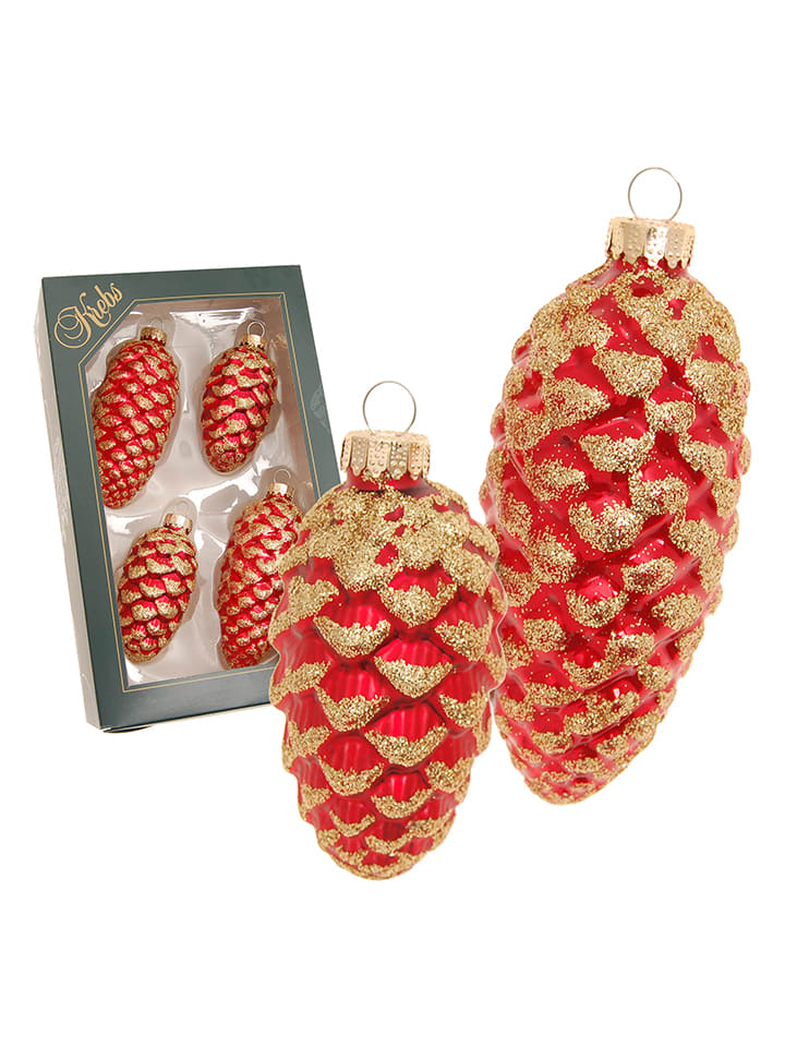 Christbaumornamente "Tannenzapfen" in Hellbraun/ Grün - 4 Stück