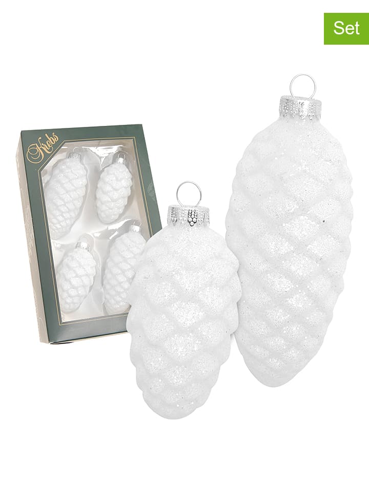 Krebs Glas Lauscha Weihnachtsbaumschmuck - 3 Weiße Eiszapfen Christbaumanhänger Ca. 15cm