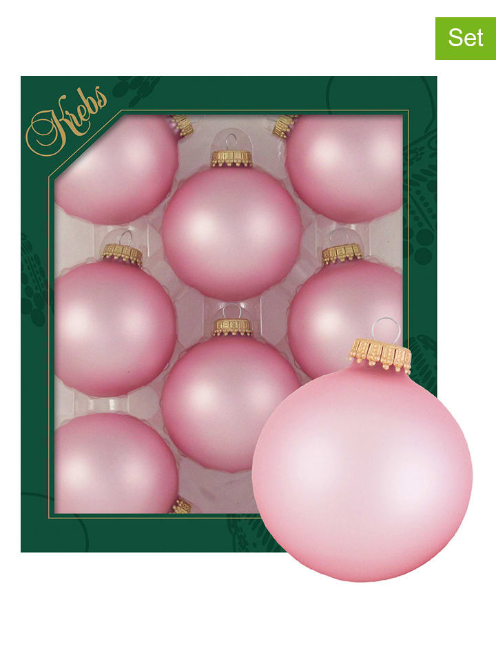 Krebs Glas Lauscha 8delige set kerstballen lichtroze Ø 7 cm
