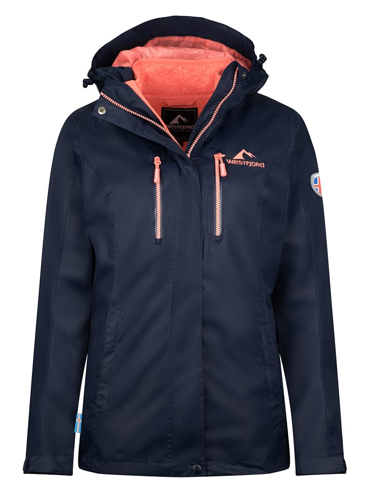 3in1-Funktionsjacke "Hverfjall" in Dunkelblau/ Koralle
