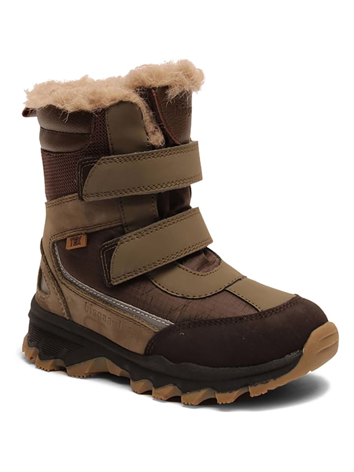 Skórzane botki zimowe w kolorze khaki