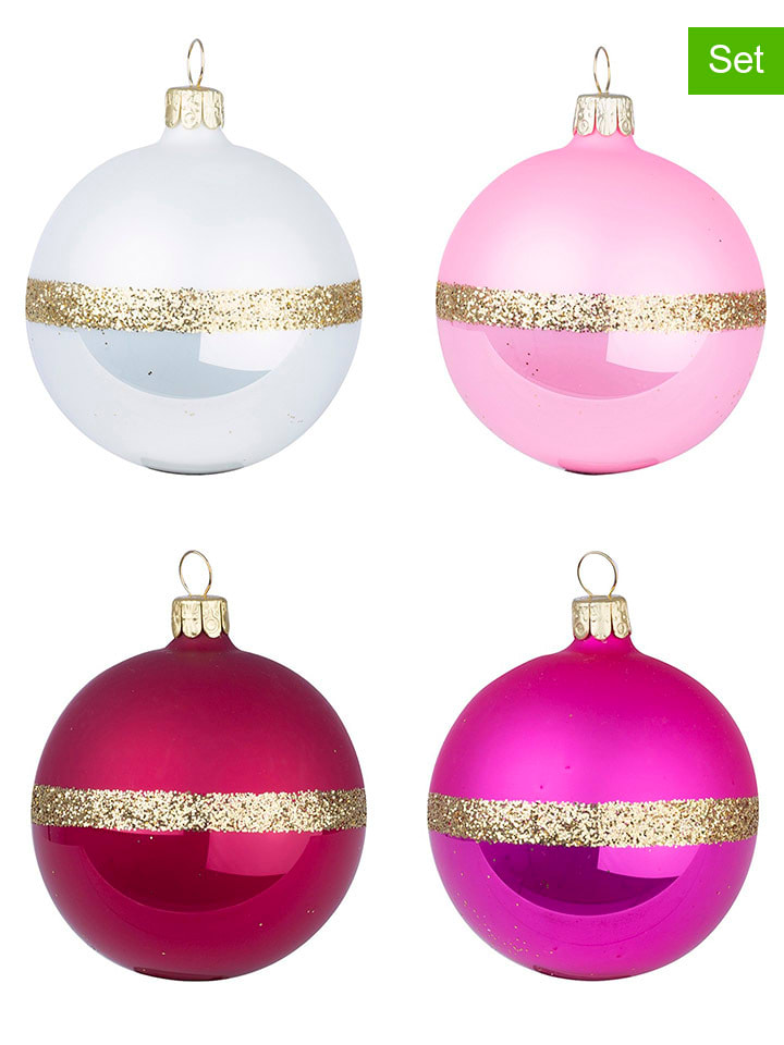 12er-Set: Christbaumkugeln in Weiß/ Rosa/ Pink - Ø 7 cm