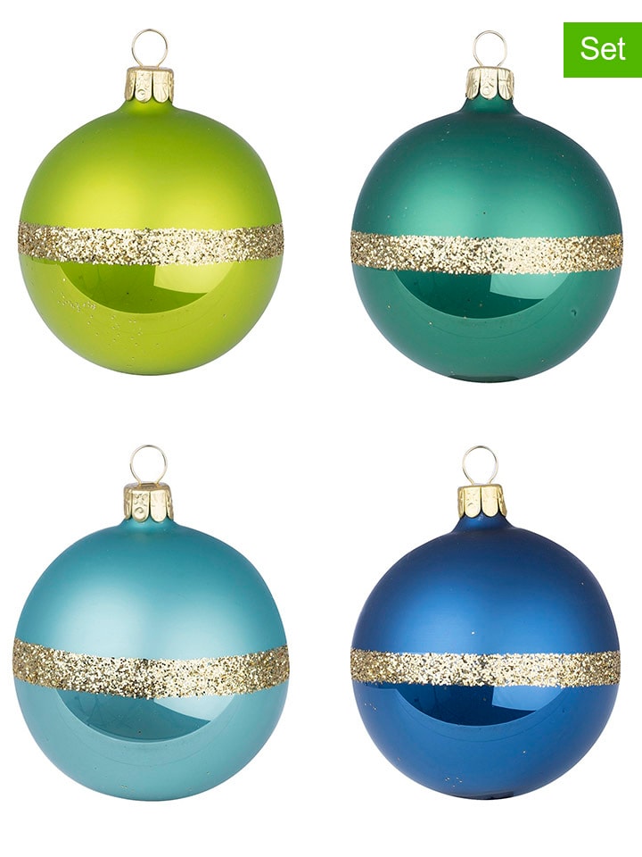 12er-Set: Christbaumkugeln in Grün/ Blau/ Gold - Ø 7 cm