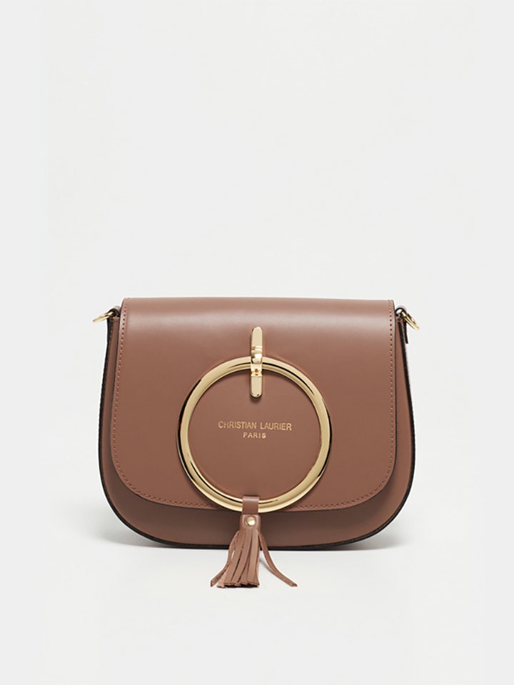 Leren schoudertas "Audrey" taupe - (B)27 x (H)22 x (D)8,5 cm