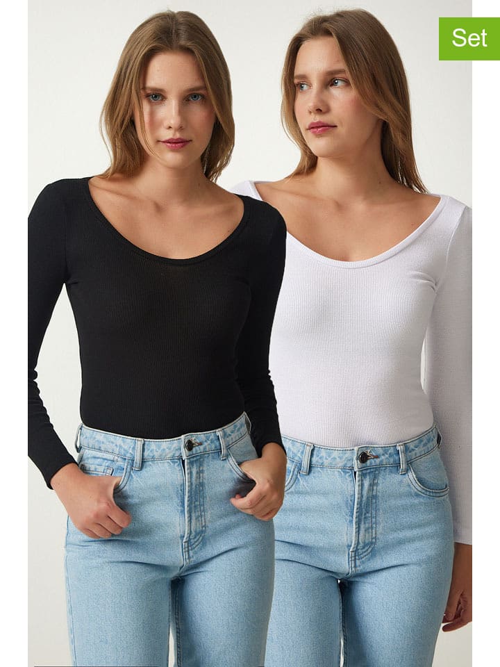 2-delige set: longsleeves zwart/wit