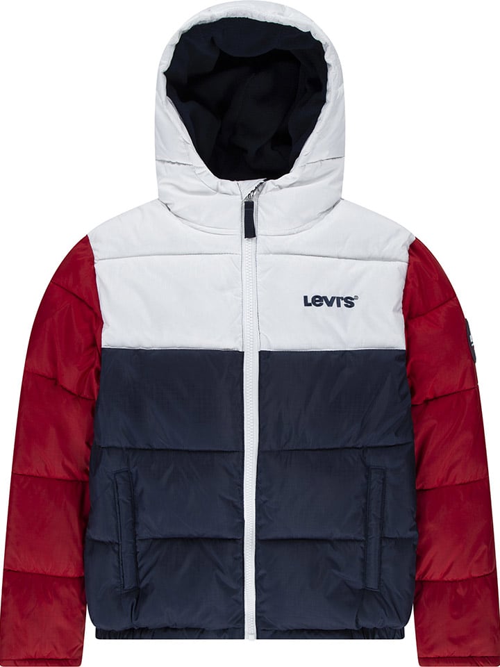 Winterjacke in Rot/ Dunkelblau/ Weiß