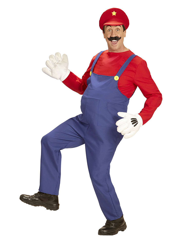 3-częściowy kostium "Super Plumber" w kolorze czerwono-niebieskim