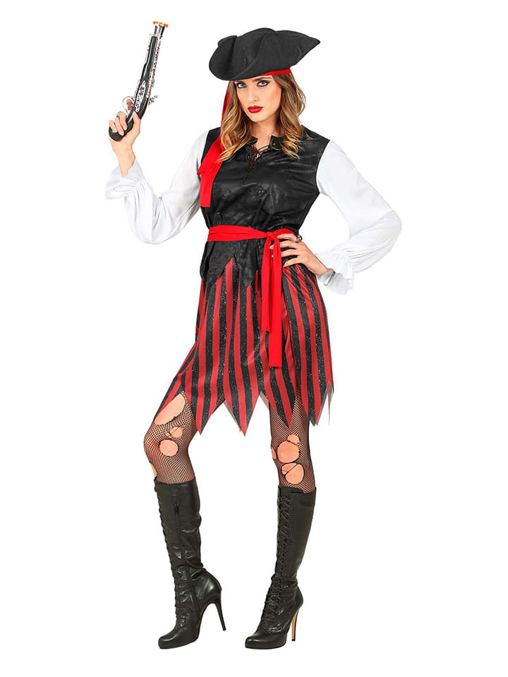 5tlg. Kostüm "Pirat" in Rot/ Schwarz
