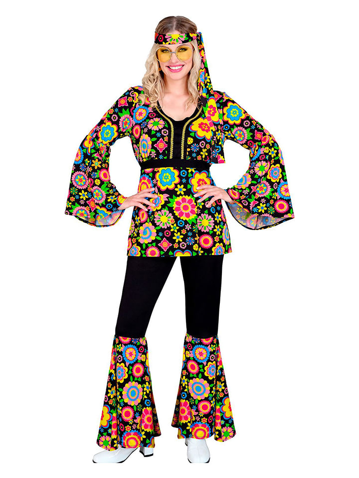 3-delig kostuum "60's Hippie" meerkleurig/zwart