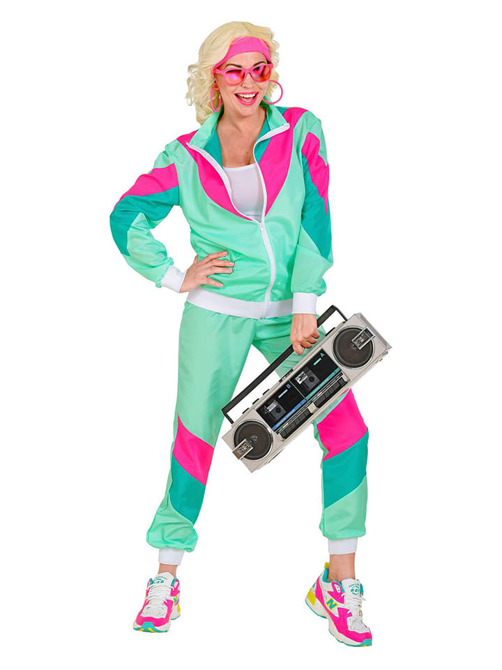 2-delig kostuum "80's Trainingspak" turquoise
