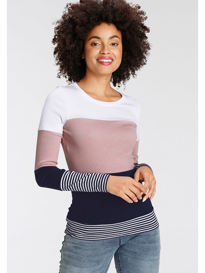 Longsleeve in Weiß/ Rosa/ Dunkelblau
