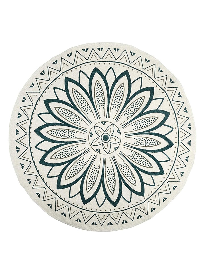 Baumwoll-Teppich in Creme/ Schwarz -  Ø 90 cm
