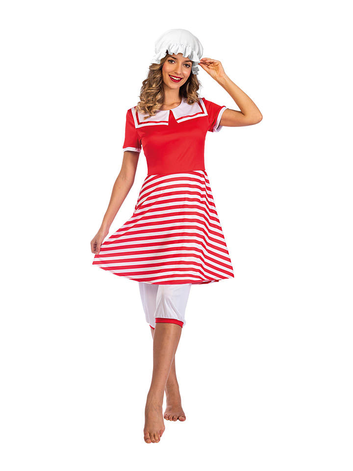 3-delig kostuum "1920s Bathing suit" rood