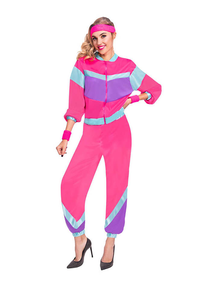 2-delig kostuum "80's Shell Suit" roze