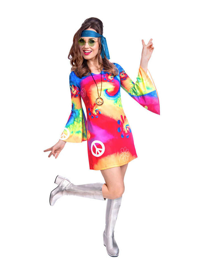 3-delig kostuum "60's Free Spirit Woman" meerkleurig