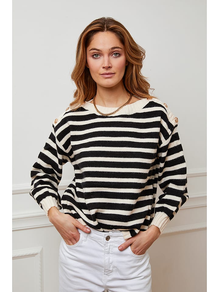 Sweter "Jalove" w kolorze kremowo-czarnym
